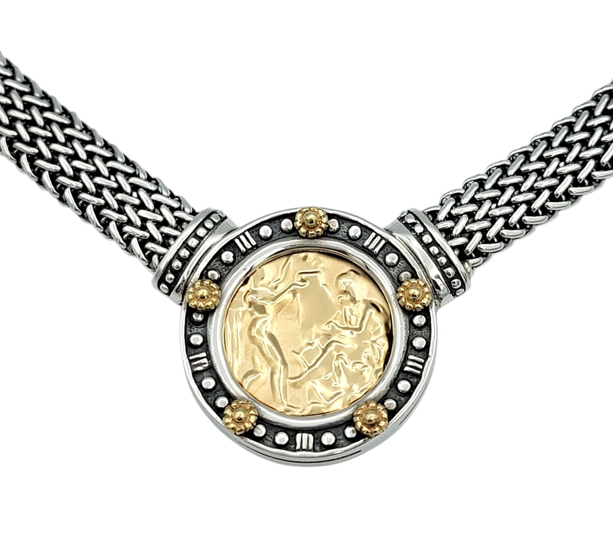 Contemporary Tagliamonte Woven Choker Medallion Pendant Necklace in Silver and 14 Karat Gold For Sale