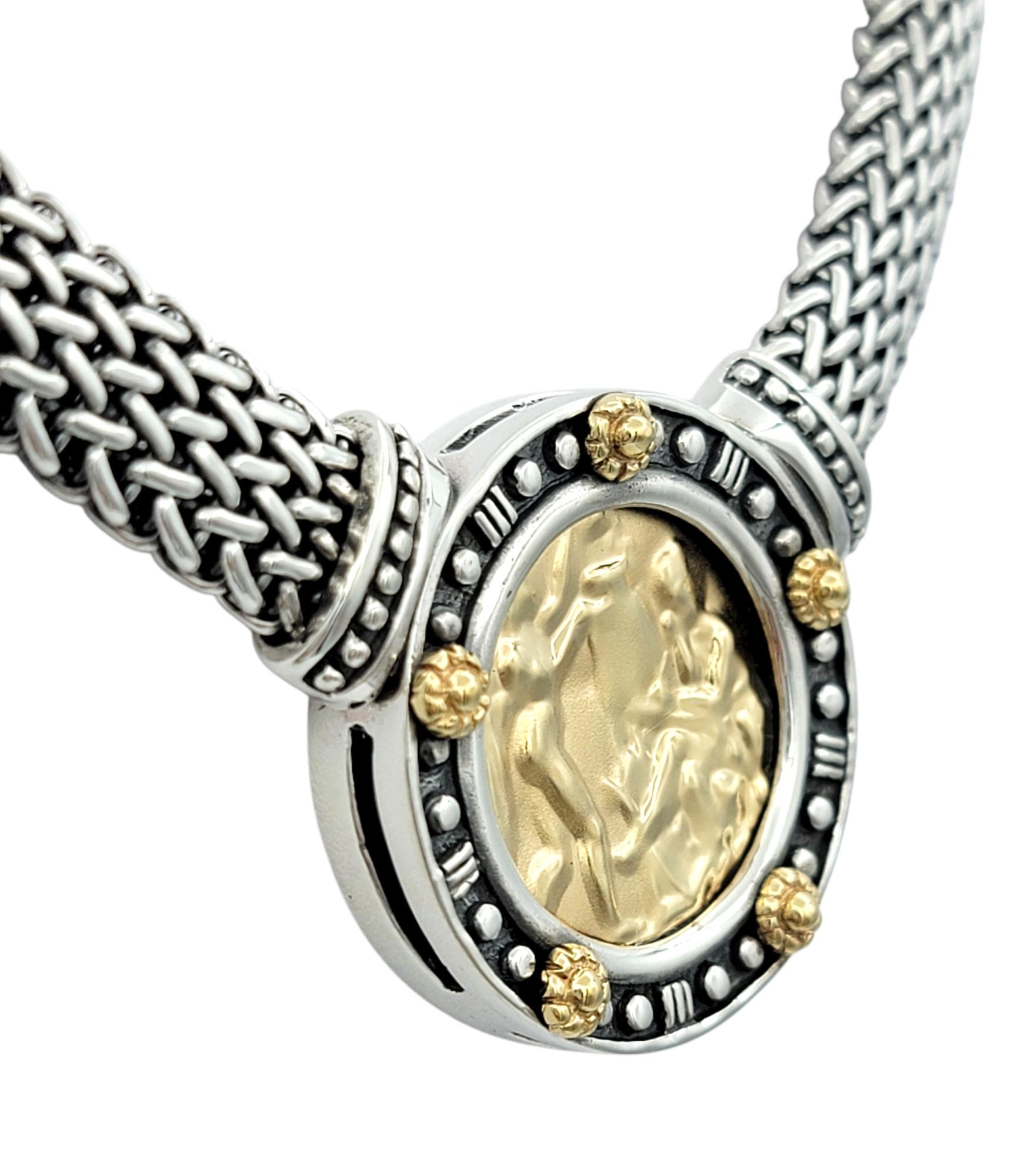 Tagliamonte Woven Choker Medallion Pendant Necklace in Silver and 14 Karat Gold In Good Condition For Sale In Scottsdale, AZ