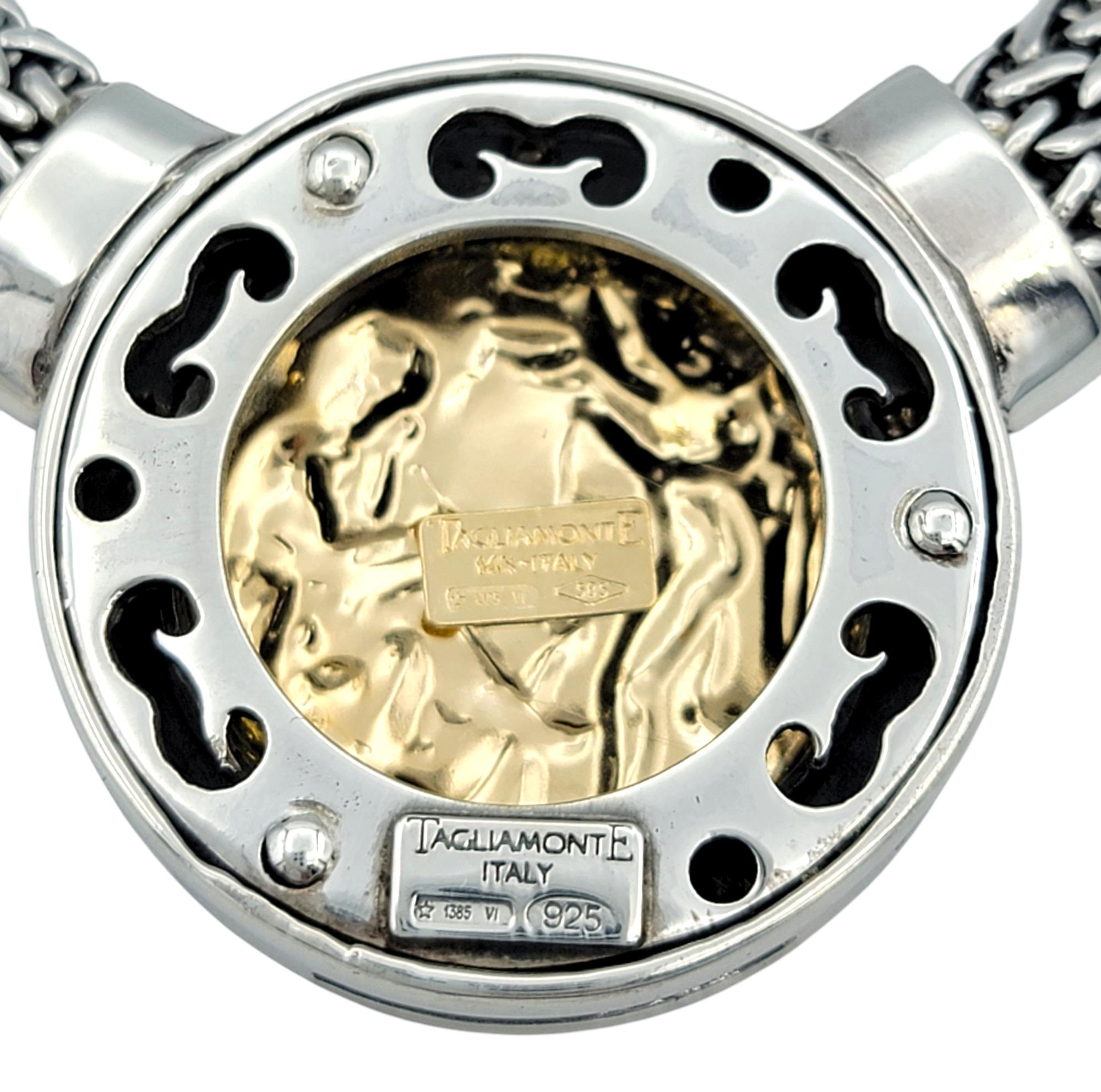 Tagliamonte Woven Choker Medallion Pendant Necklace in Silver and 14 Karat Gold For Sale 2