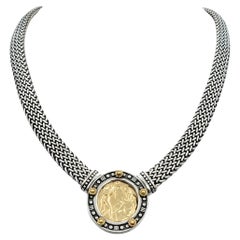 Tagliamonte Woven Choker Medallion Pendant Necklace in Silver and 14 Karat Gold