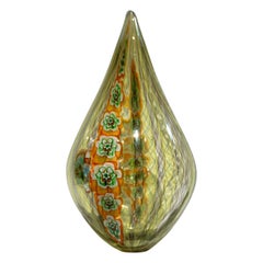 Tagliapietra Italian Modern Green Yellow Orange Murano Glass Drop Sculpture Vase