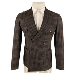 TAGLIATORE Size 34 Brown Navy Plaid Virgin Wool Double Breasted Sport Coat