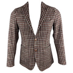 TAGLIATORE Size 34 Brown Plaid Wool / Silk Notch Lapel Metal Button Sport Coat