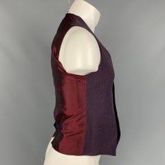 TAGLIATORE Size 38 Navy & Burgundy Woven Linen Blend Vest