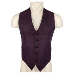 TAGLIATORE Size 38 Navy & Burgundy Woven Linen Blend Vest