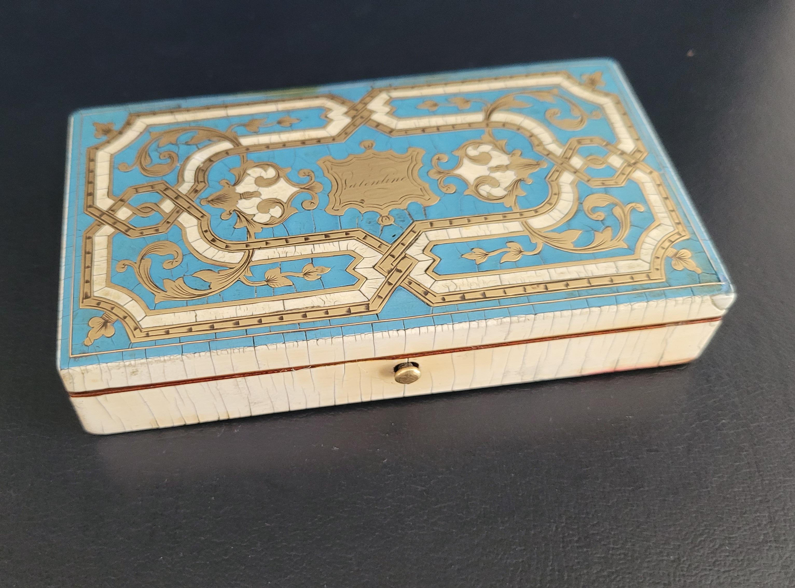 19th Century Tahan Antique French Jewelry Box Napoleon III 3  xix Century Boulle Marquetery