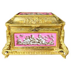 Antique Tahan, Jewelry Box in Gilt Bronze and Porcelain, Napoleon III Period