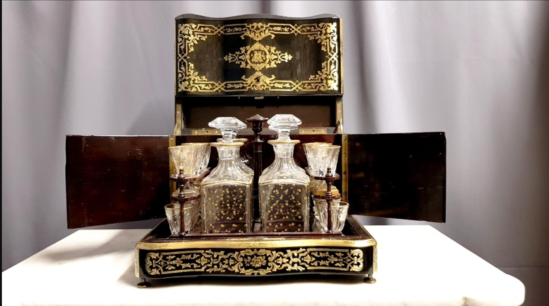 French Tahan Napoleon III Liquor Cellar Cabinet and Baccarat Crystal Set, France, 1865