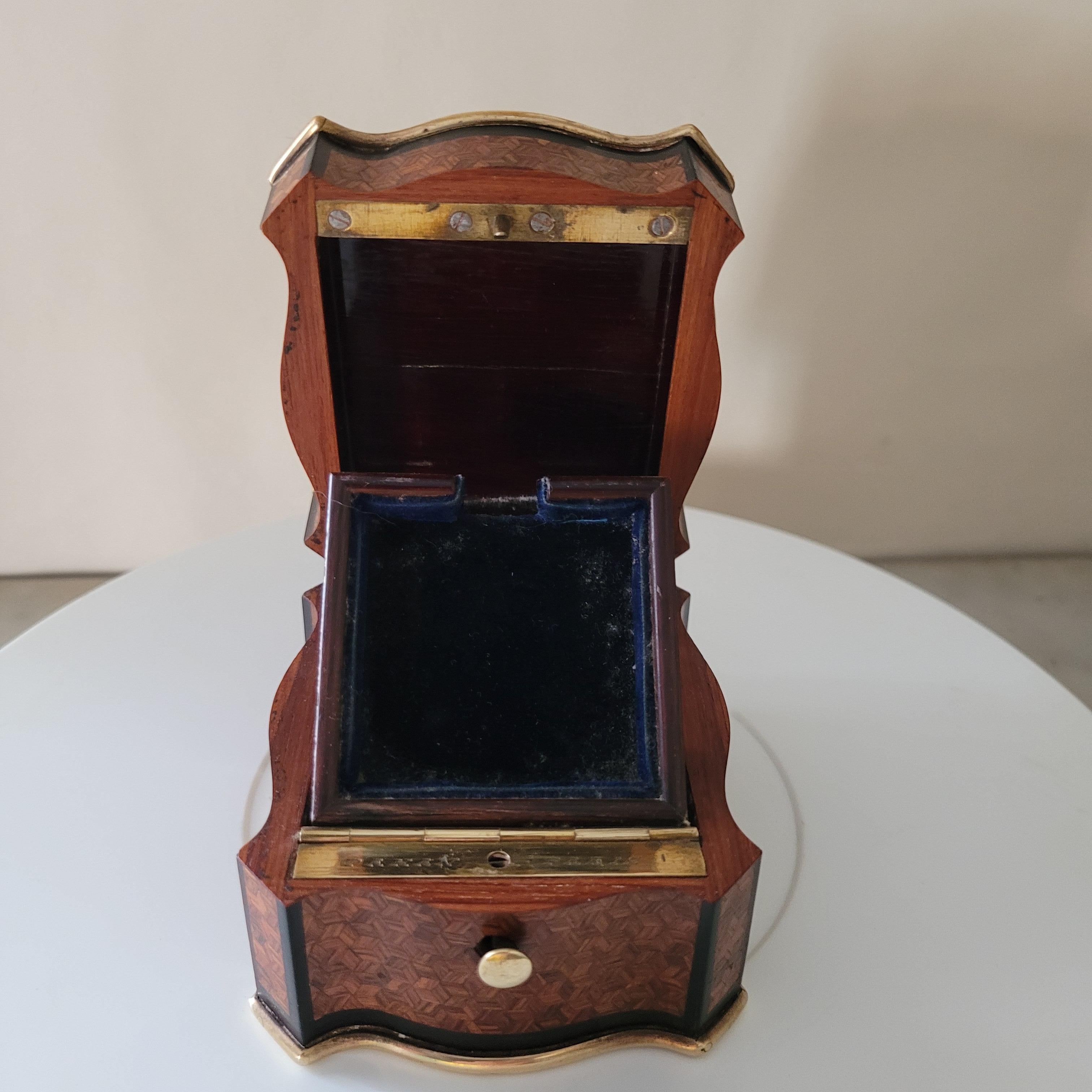 Wood TAHAN Watch Holder, Napoleon 3 Period Rosewood and Ebony Marquetry, Good Cond.