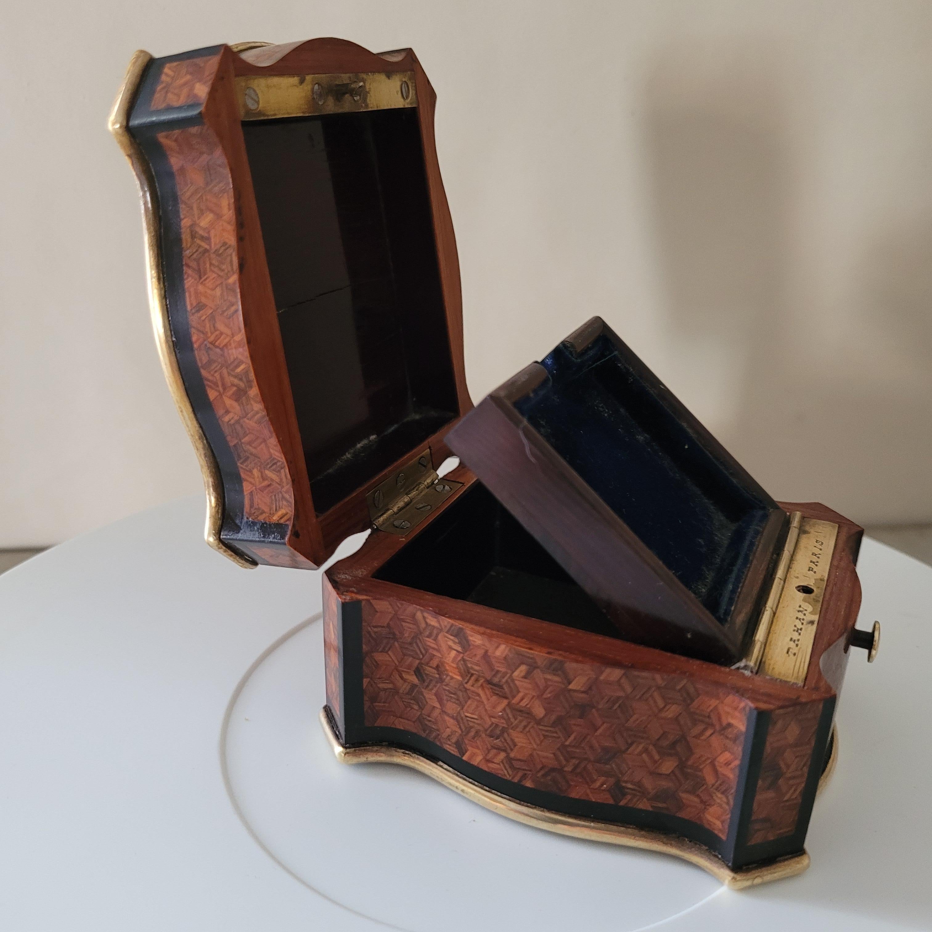 TAHAN Watch Holder, Napoleon 3 Period Rosewood and Ebony Marquetry, Good Cond. 2