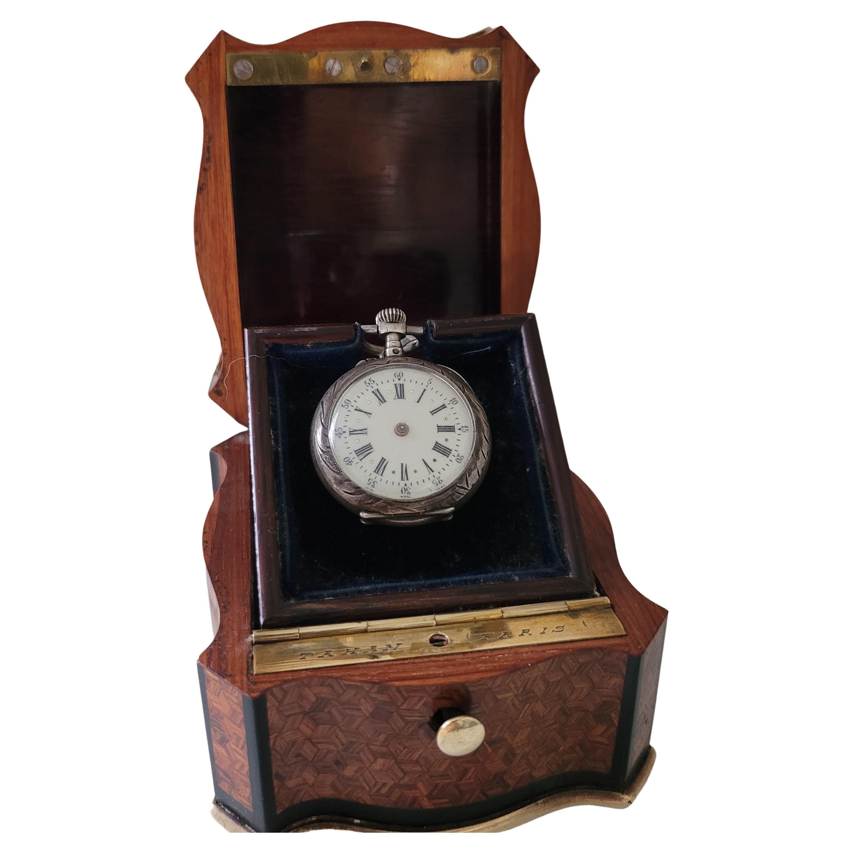 TAHAN Watch Holder, Napoleon 3 Period Rosewood and Ebony Marquetry, Good Cond.