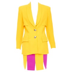 TAHARI Vintage yellow fuchsia block tiered blazer skirt suit set US 6 M