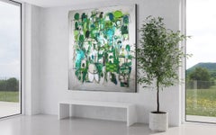 It's Truly a Lie / Large Colorful Abstract Painting / Green and White Colors