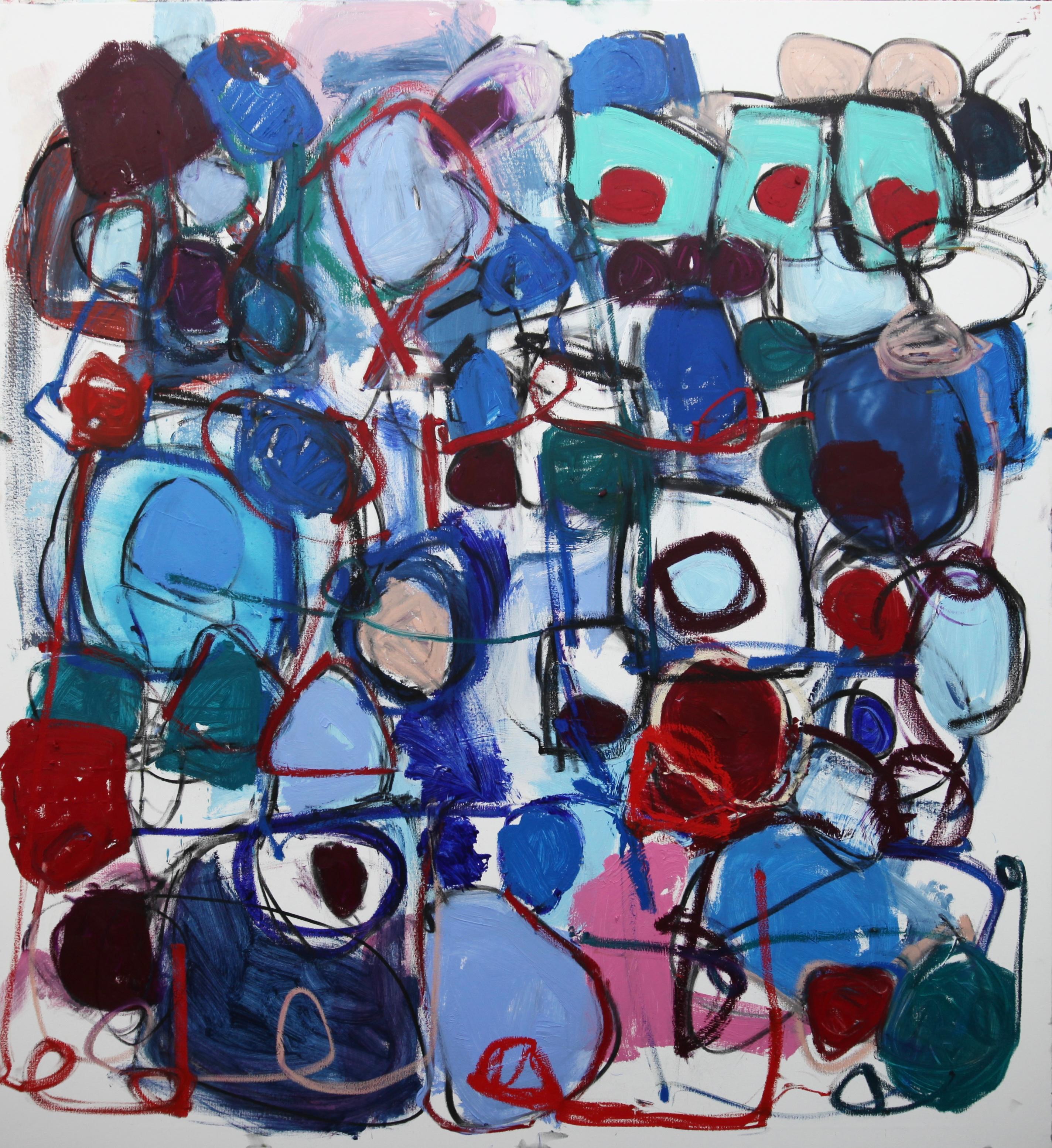 Resurecction Cycle / Large Colorful Abstract Painting / Red, Blue and White  - Mixed Media Art by Taher Jaoui