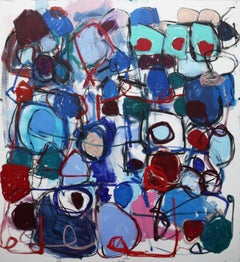 Cycle de restauration / Grande peinture abstraite colorée rouge, bleue et blanche 
