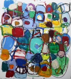 Used The Clock is Ticking / Large Colorful Abstract Painting / Blue, Green and Yellow