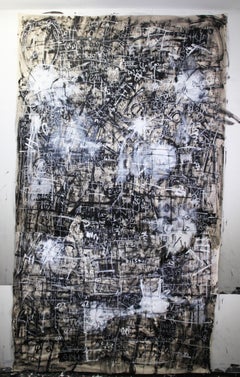 The Coconut Palm is Bleeding  / Large Black and White Abstract Painting 