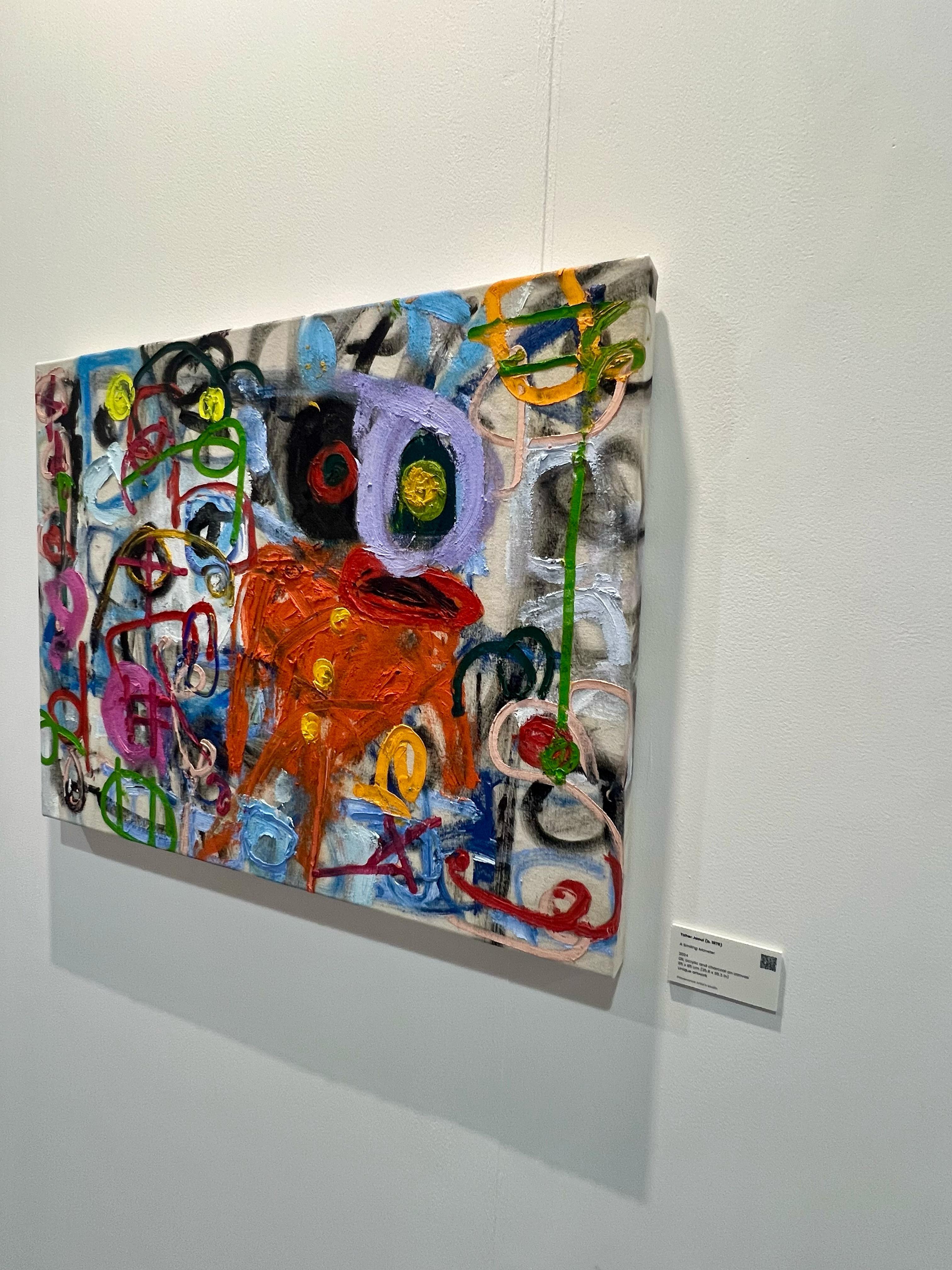 Un monstruo sonriente - Abstract Painting Gris de Taher Jaoui