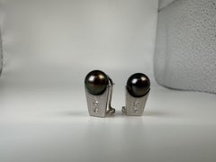 Tahiitan pearl earrings 14KT 8mm pearl diamond earrings omega