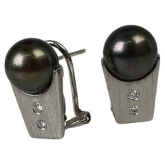 Tahiitan pearl earrings 14KT 8mm pearl diamond earrings omega