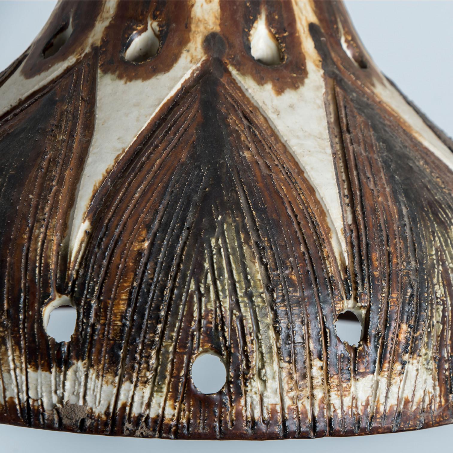 Tahin Ivory Terra Brown Flames Ceramic Pendant Light, Denmark, 1970 For Sale 1