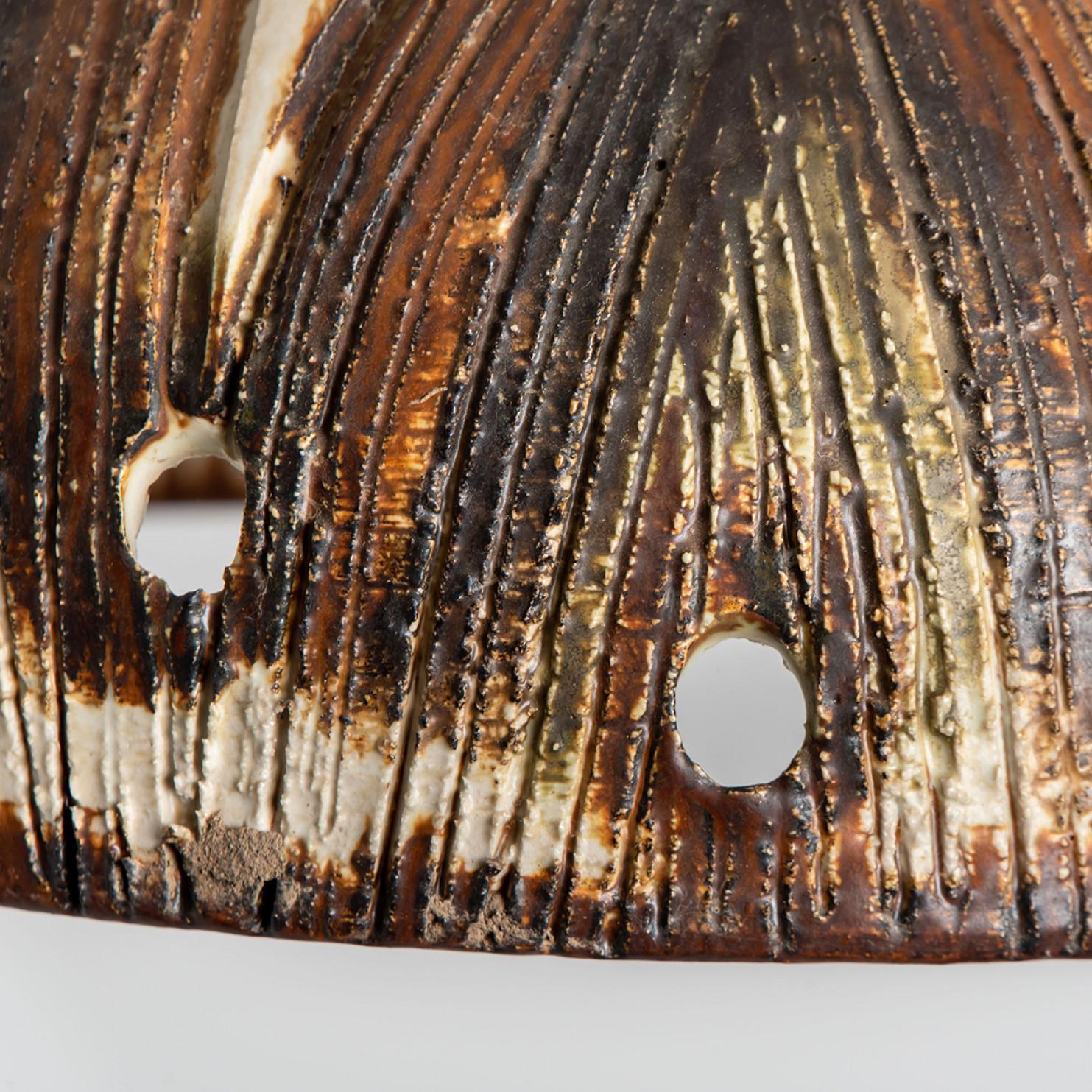 Tahin Ivory Terra Brown Flames Ceramic Pendant Light, Denmark, 1970 For Sale 1