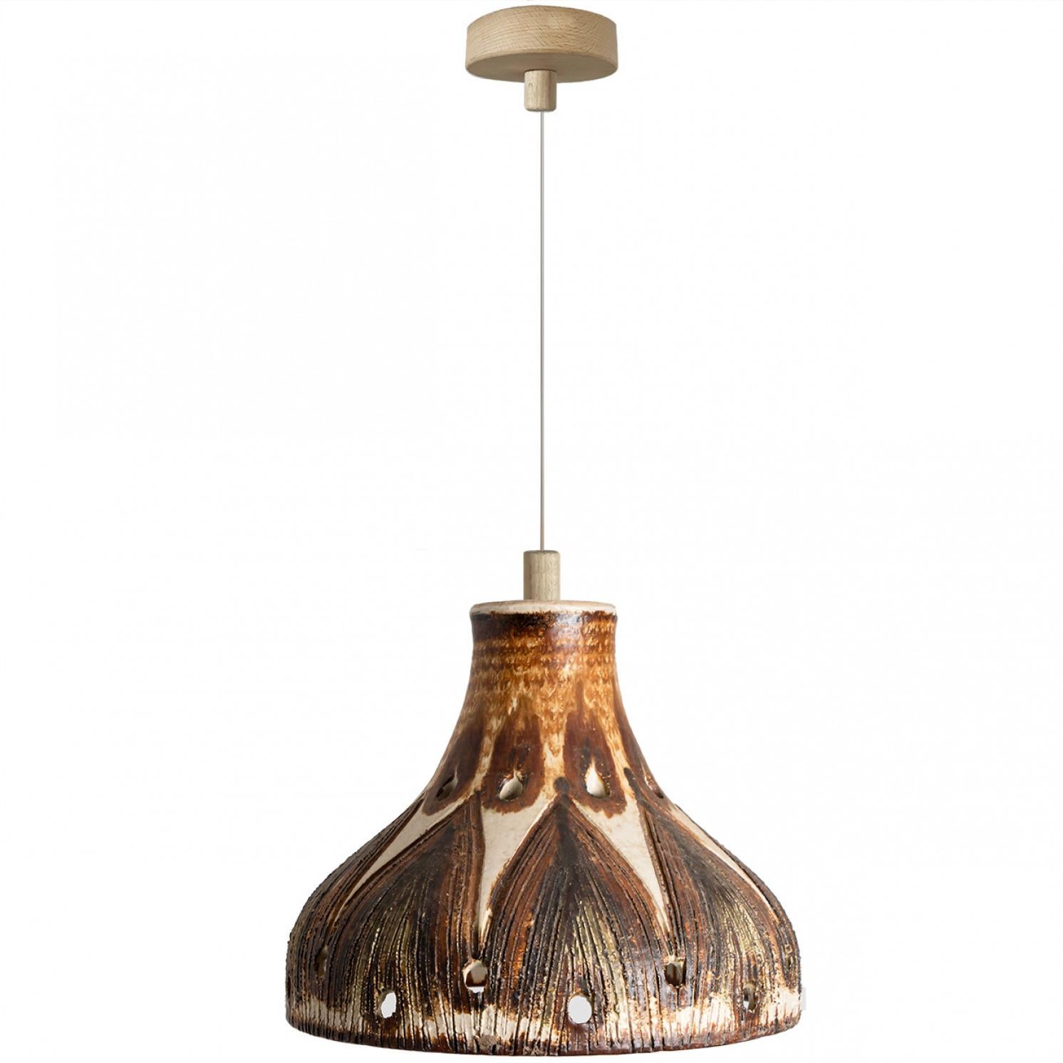 Tahin Ivory Terra Brown Flames Ceramic Pendant Light, Denmark, 1970 For Sale 2