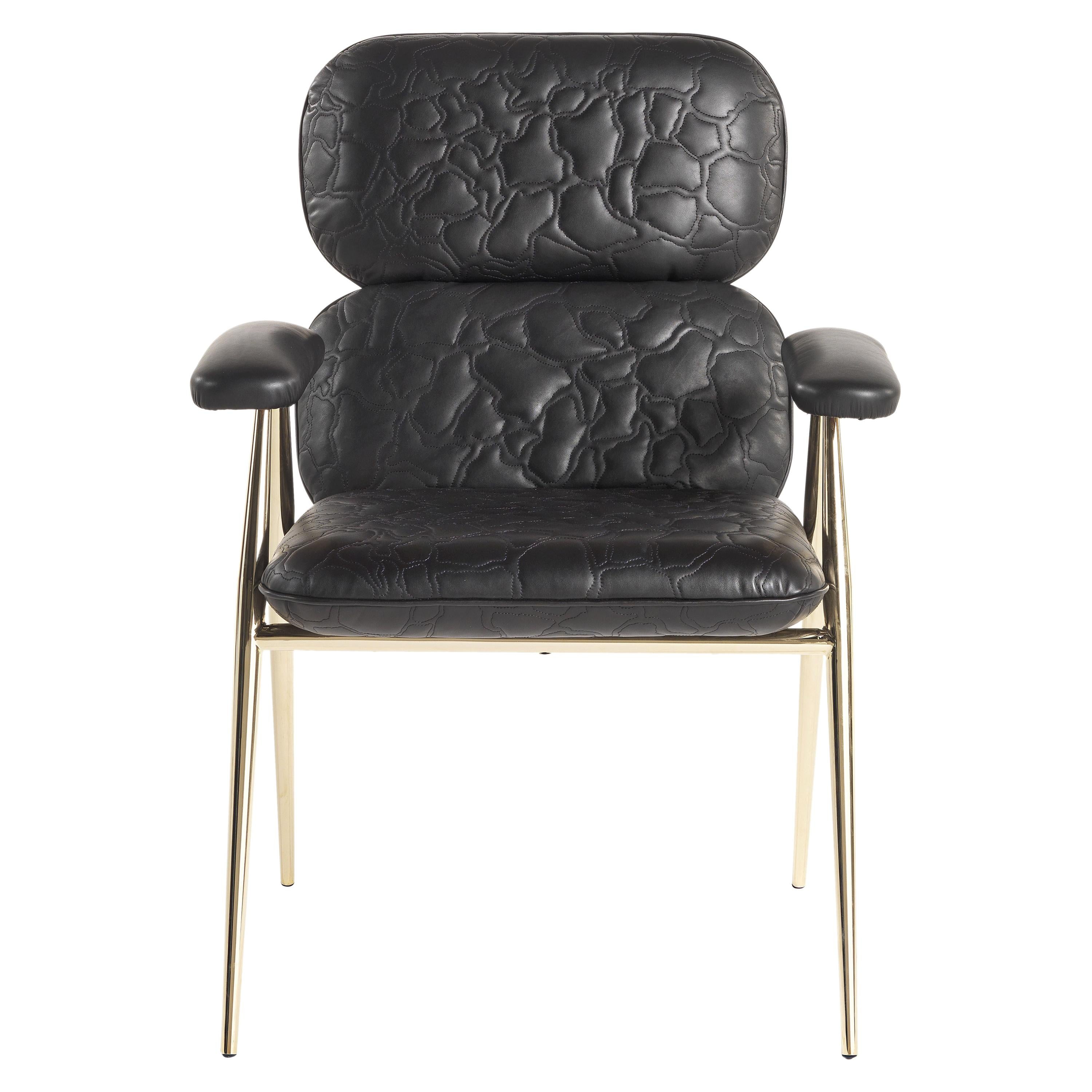 21st Century Tahiti Chair in Black Leather by Roberto Cavalli Home Interiors