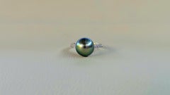 Tahiti Black Pearl Diamonds 0.15K White Gold Cocktail Ring
