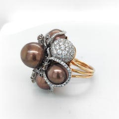 Tahiti Chocolate Pearls & Diamonds Cocktail Ring 18Kt Gold - 3, 65cts diamonds