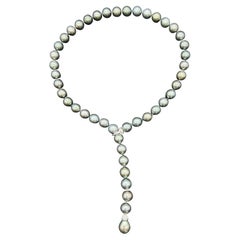 Tahiti Cultured Pearls and Diamonds White Gold Adjustable Necklace