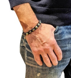 Tahiti Pearl bracelet woven in black silk with drawstring closure for Men