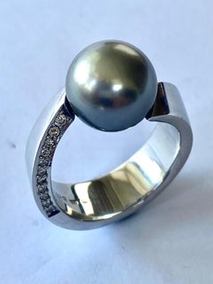 Tahiti Pearl White Gold Diamond Ring, Schoeffel Pearl Culture