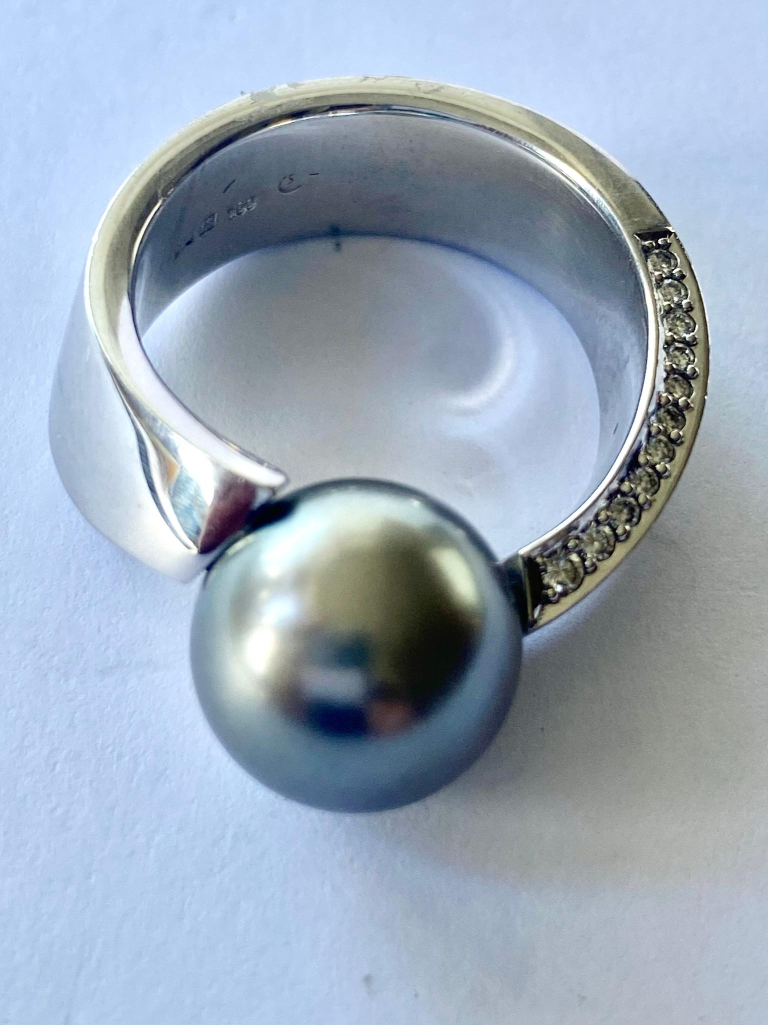 Tahiti-Perlenring aus Weißgold mit Diamanten, Schoeffel Perlenkultur im Zustand „Neu“ im Angebot in Heerlen, NL