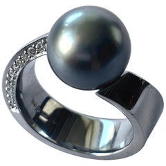 Tahiti Pearl White Gold Diamond Ring, Schoeffel Pearl Culture