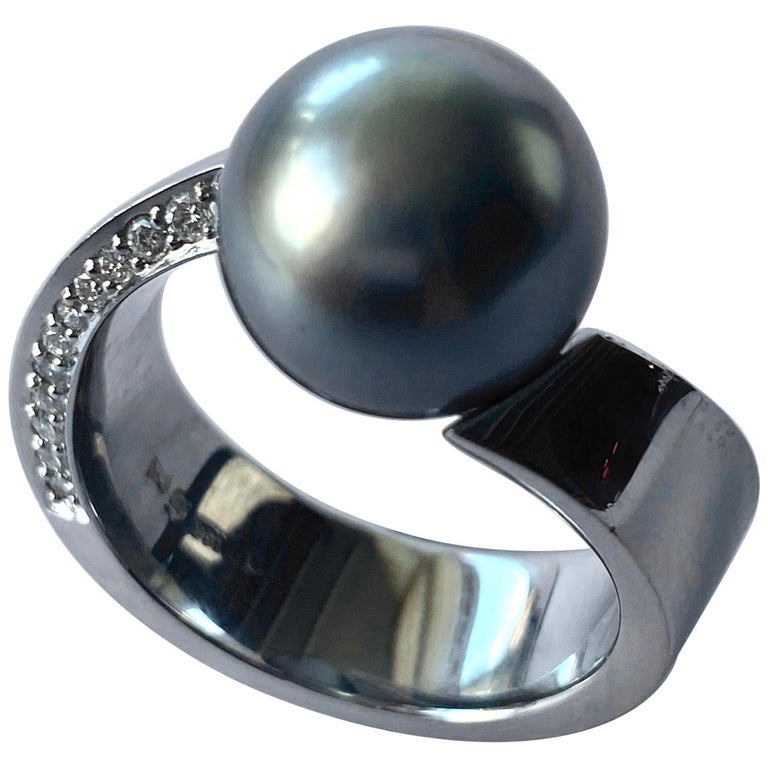 Tahiti-Perle Weißgold Diamant-Ring, Schoeffel Perlen-Zucht im Angebot bei  1stDibs