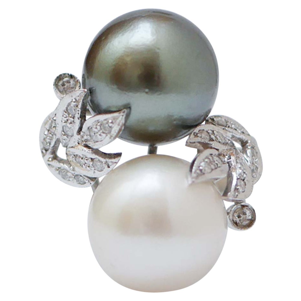 Platinring mit Tahiti-Perle, weißer Perle, Diamanten.