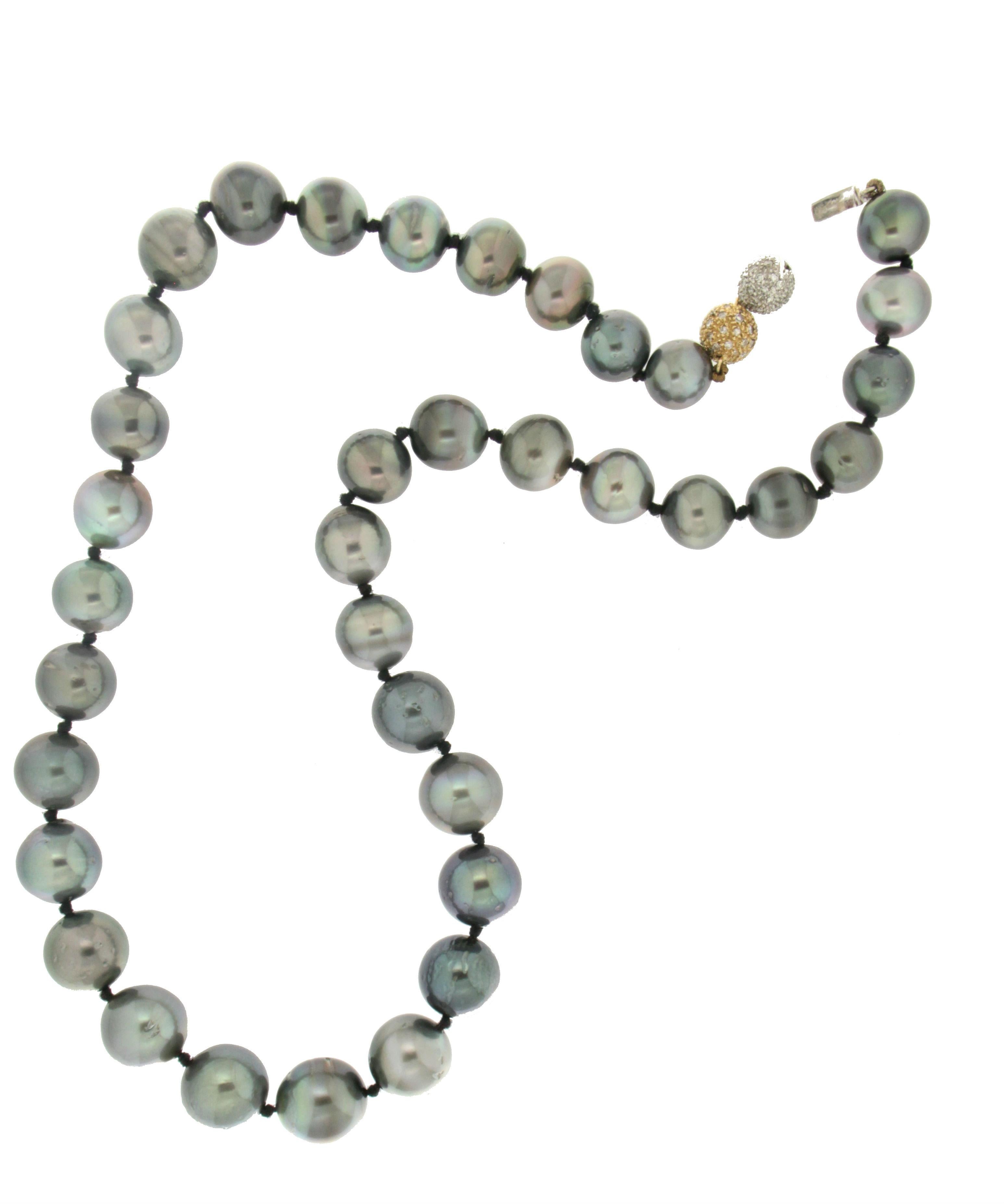 Women's or Men's Tahiti Pearls 18 Karat White and Yellow Gold Strand Rope Necklace