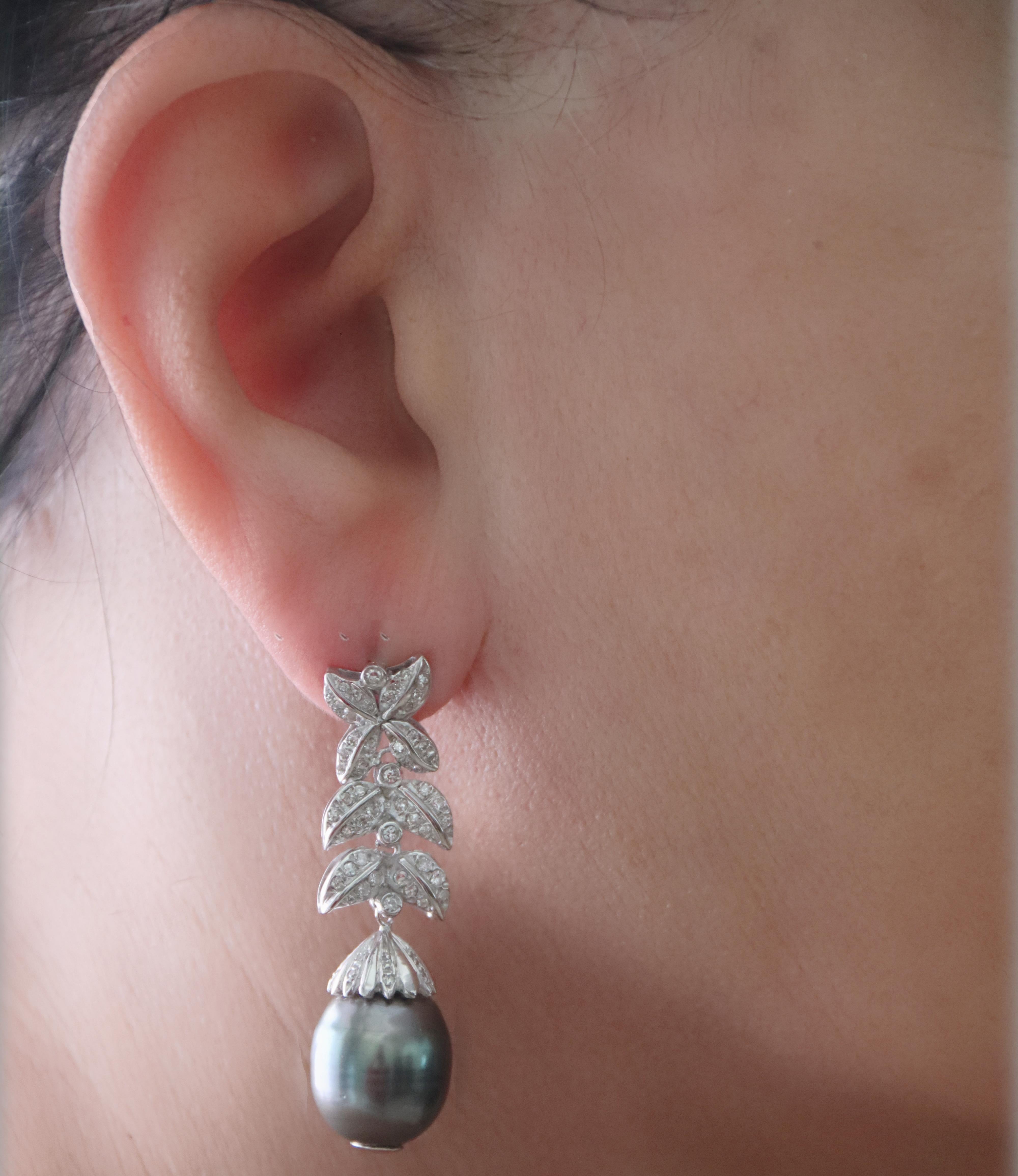 Tahiti-Perlen 18 Karat Weißgold Diamanten-Tropfen-Ohrringe im Angebot 1