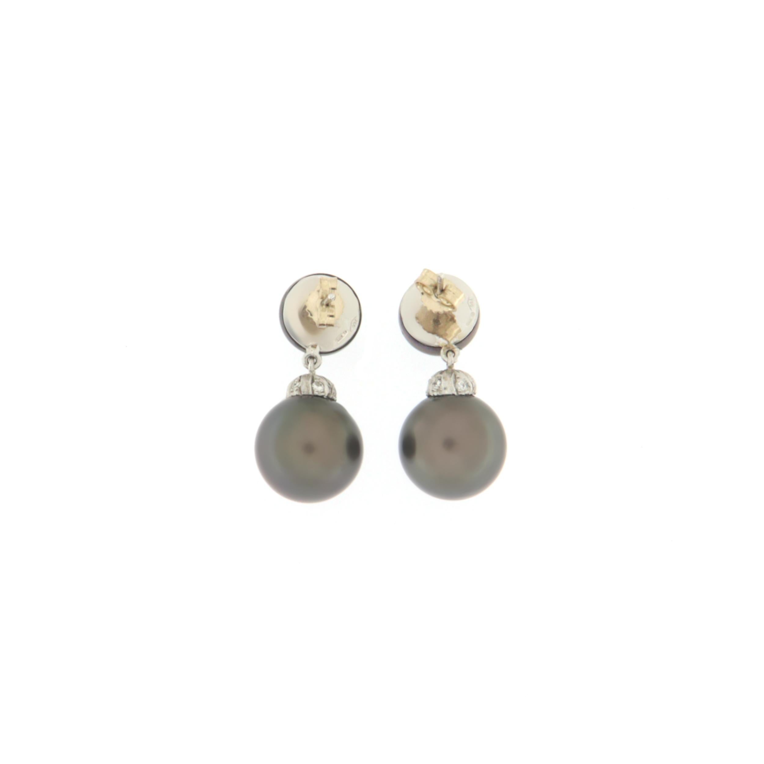 Tahiti Pearls 18 Karat White Gold Diamonds Stud Earrings In New Condition For Sale In Marcianise, IT