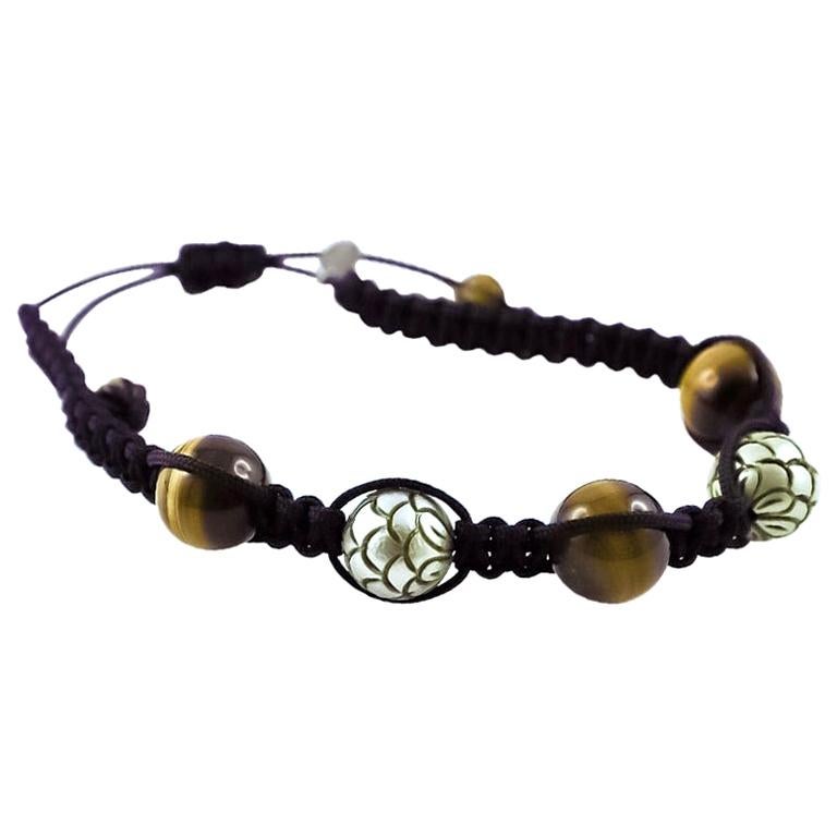 Tahiti Pearls and Tiger Eye White Gold 18 Karat Bracelet For Sale