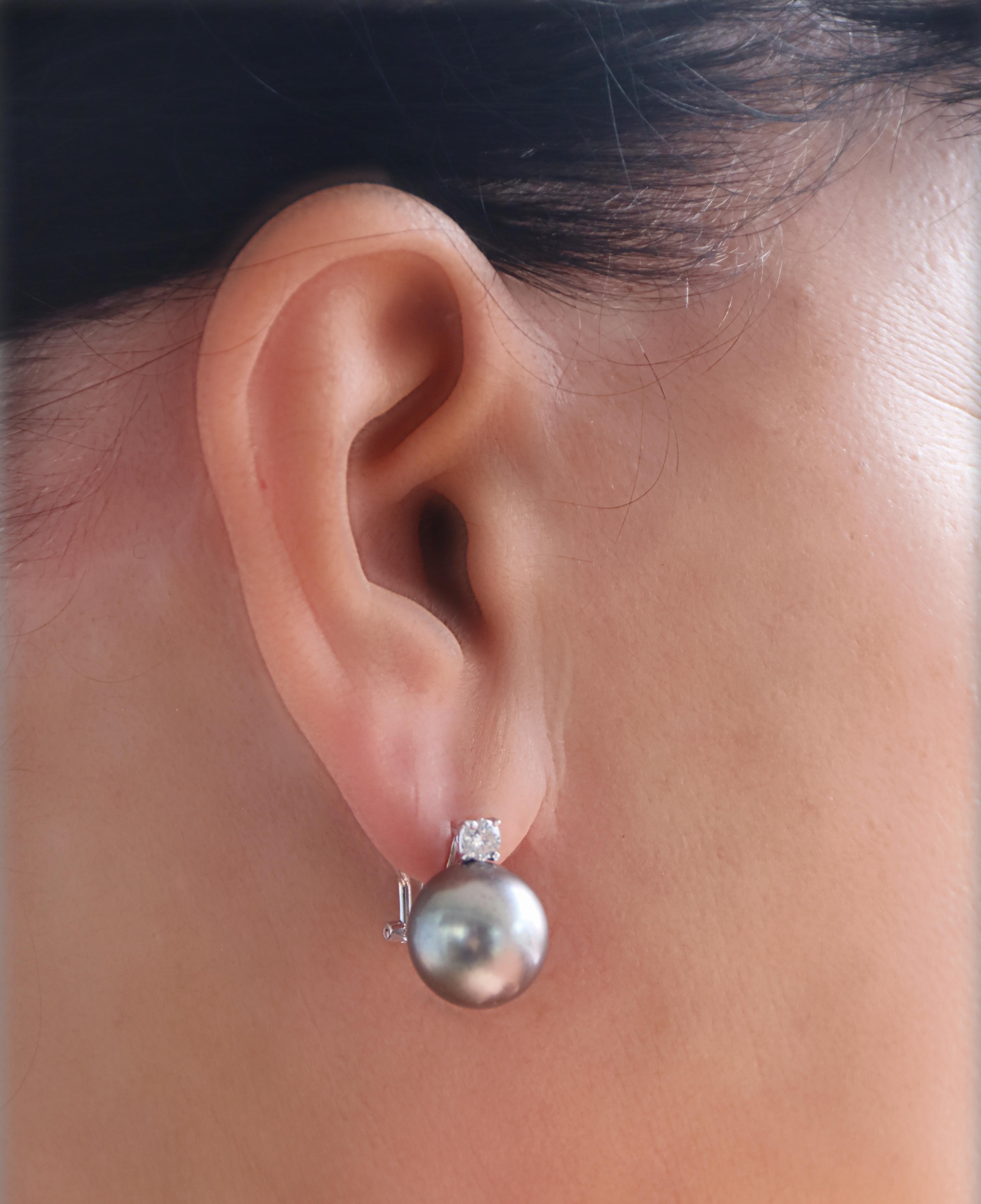 Tahiti Pearls Diamonds 18 Karat White Gold Drop Earrings For Sale 4