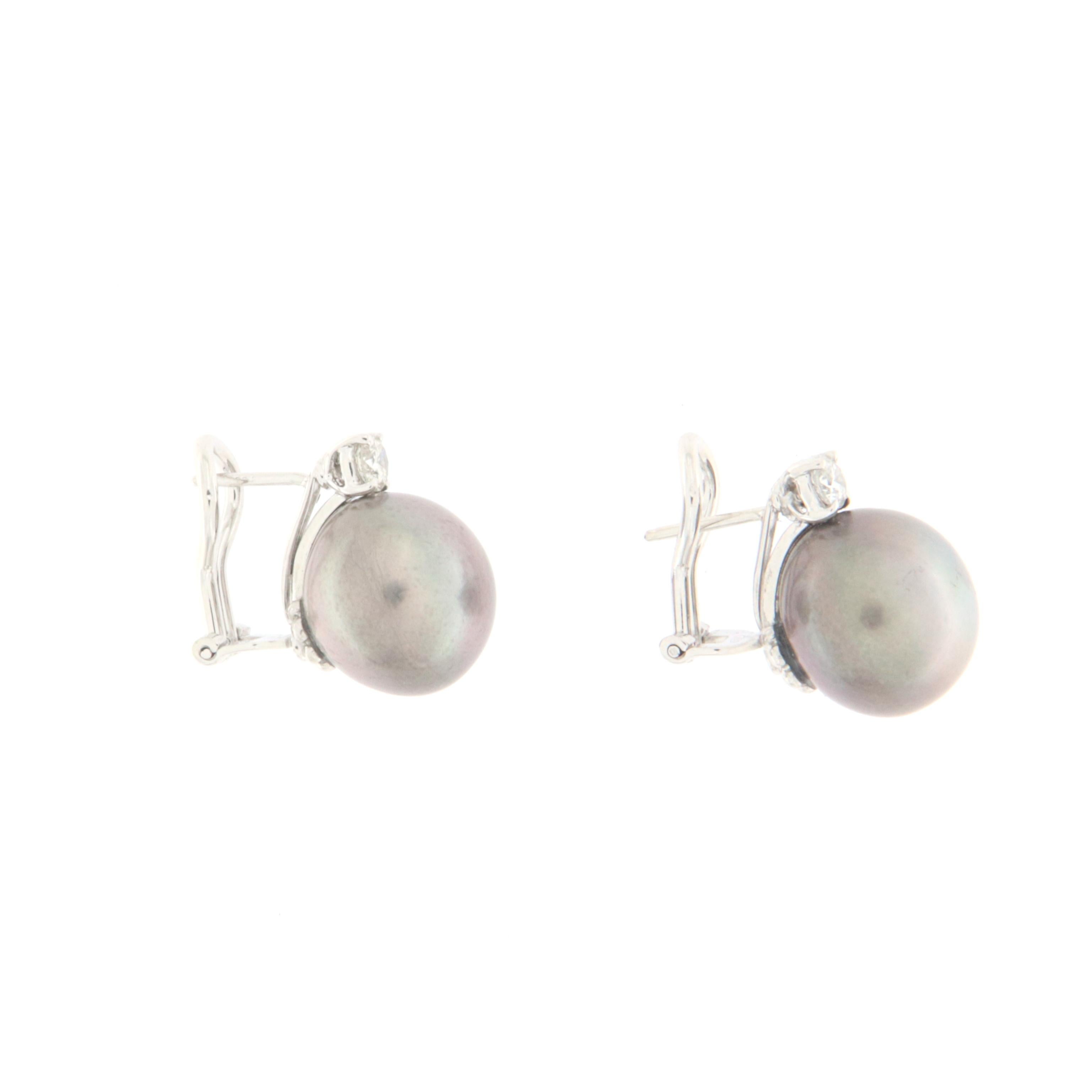 Tahiti Pearls Diamonds 18 Karat White Gold Drop Earrings In New Condition For Sale In Marcianise, IT