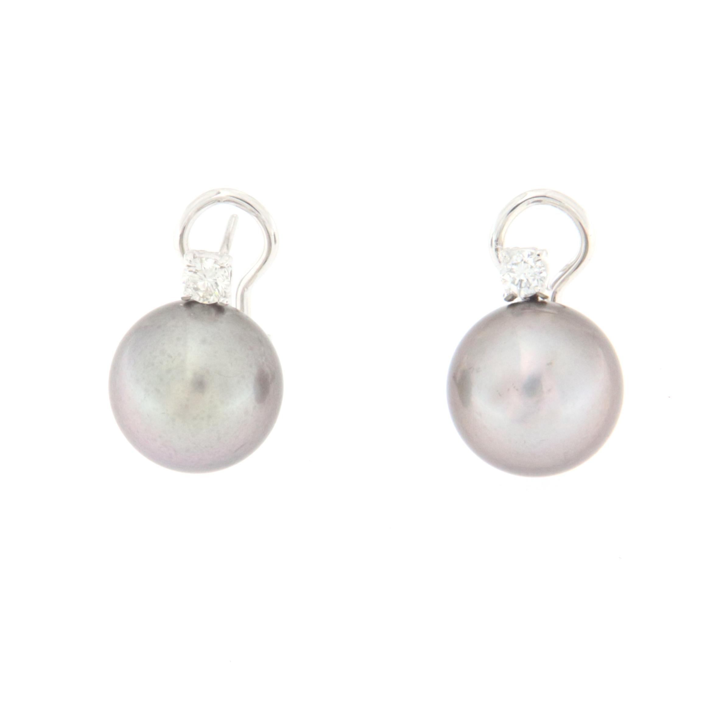 Tahiti Pearls Diamonds 18 Karat White Gold Drop Earrings For Sale 2