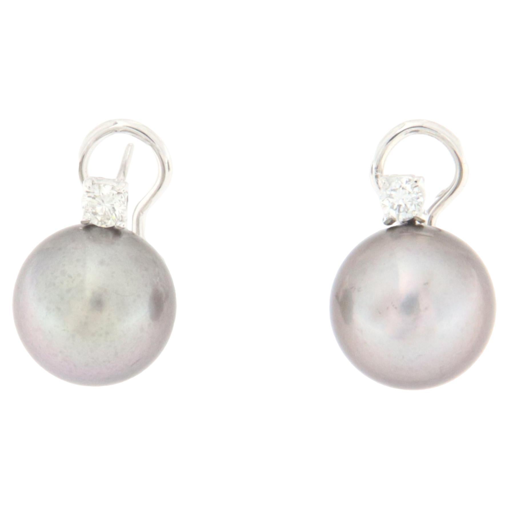 Tahiti Pearls Diamonds 18 Karat White Gold Drop Earrings