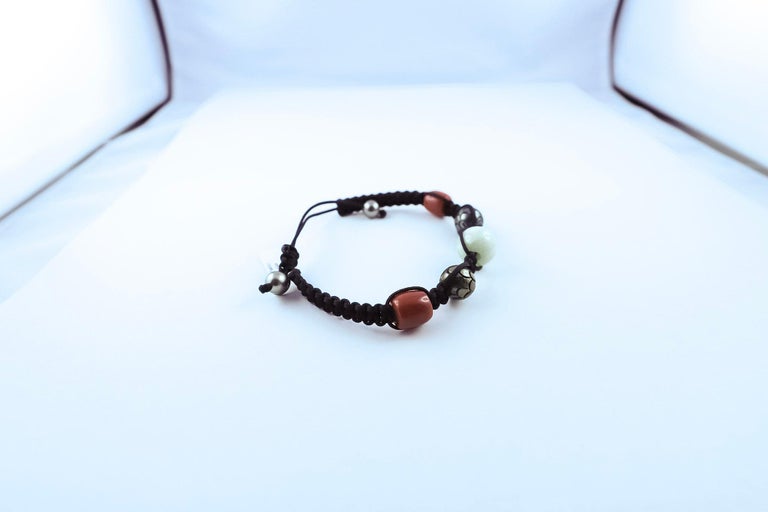 Modern Tahiti Pearls, Jade and Coral White Gold 18 Karat Bracelet For Sale