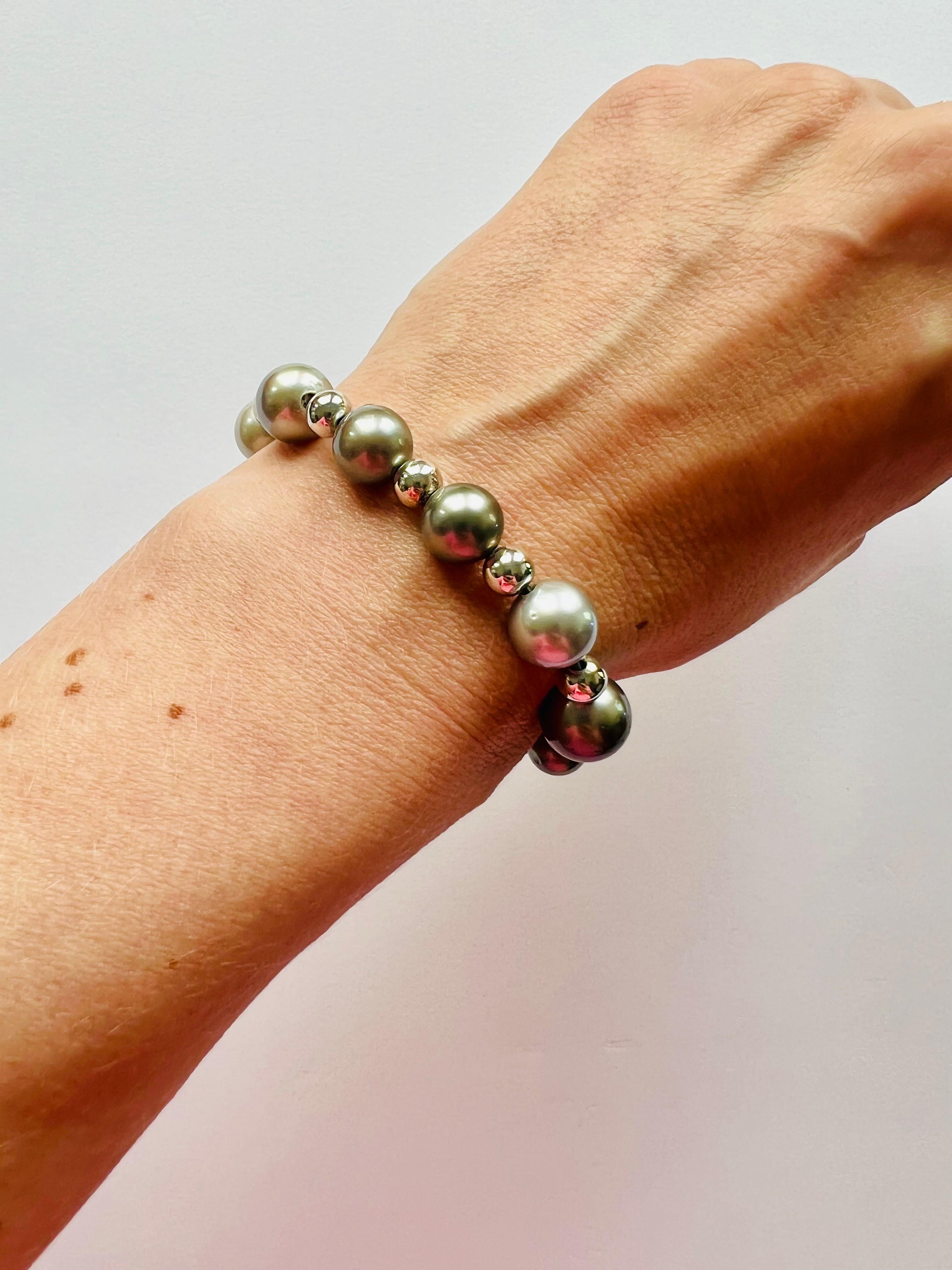 Pulsera de perlas de Tahití y cuentas de plata Cuenta