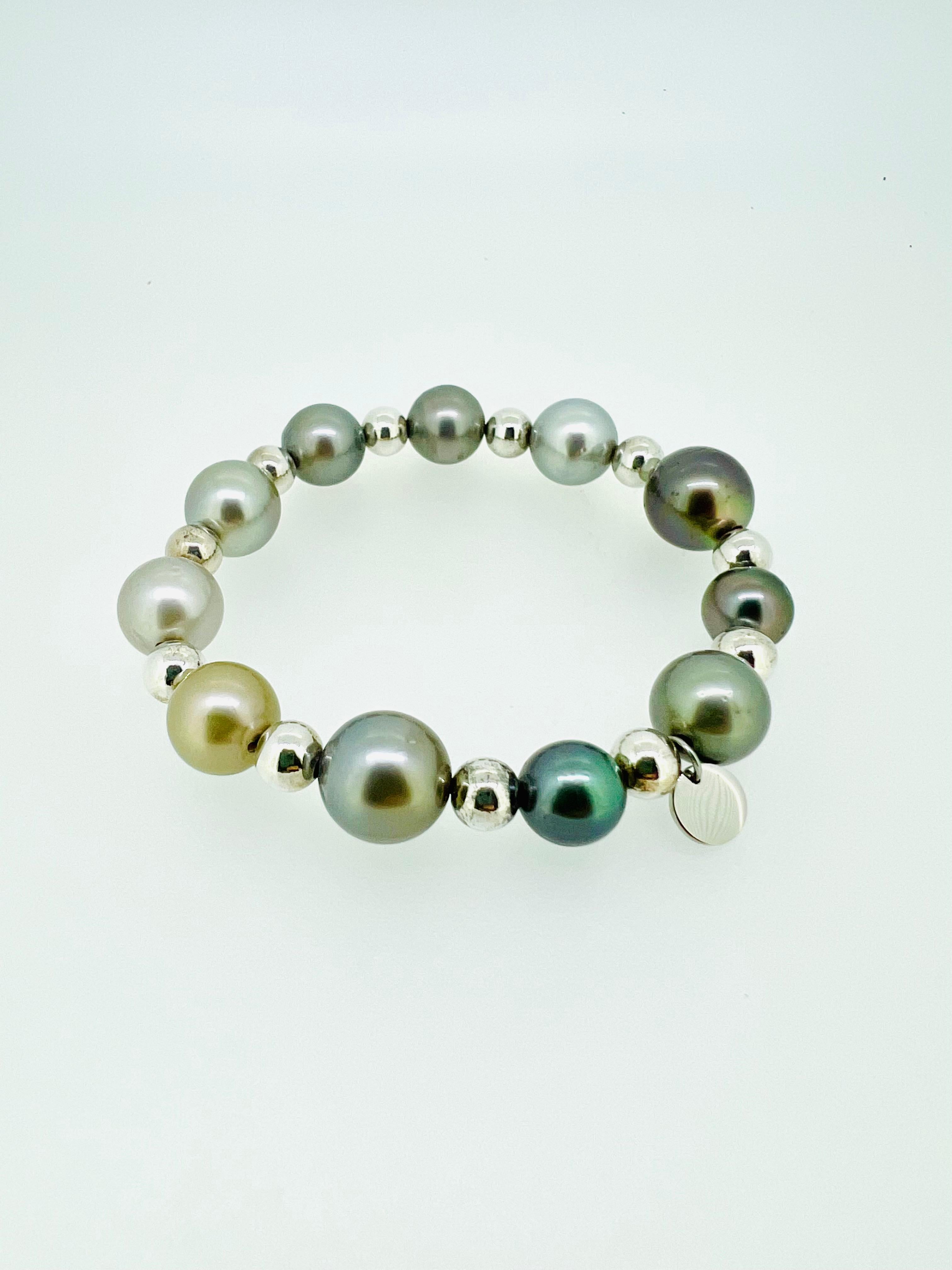 De las mujeres Pulsera de perlas de Tahití y cuentas de plata