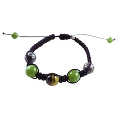 Tahiti Pearls, Tiger Eye and Green Nephrite White Gold 18 Karat Bracelet