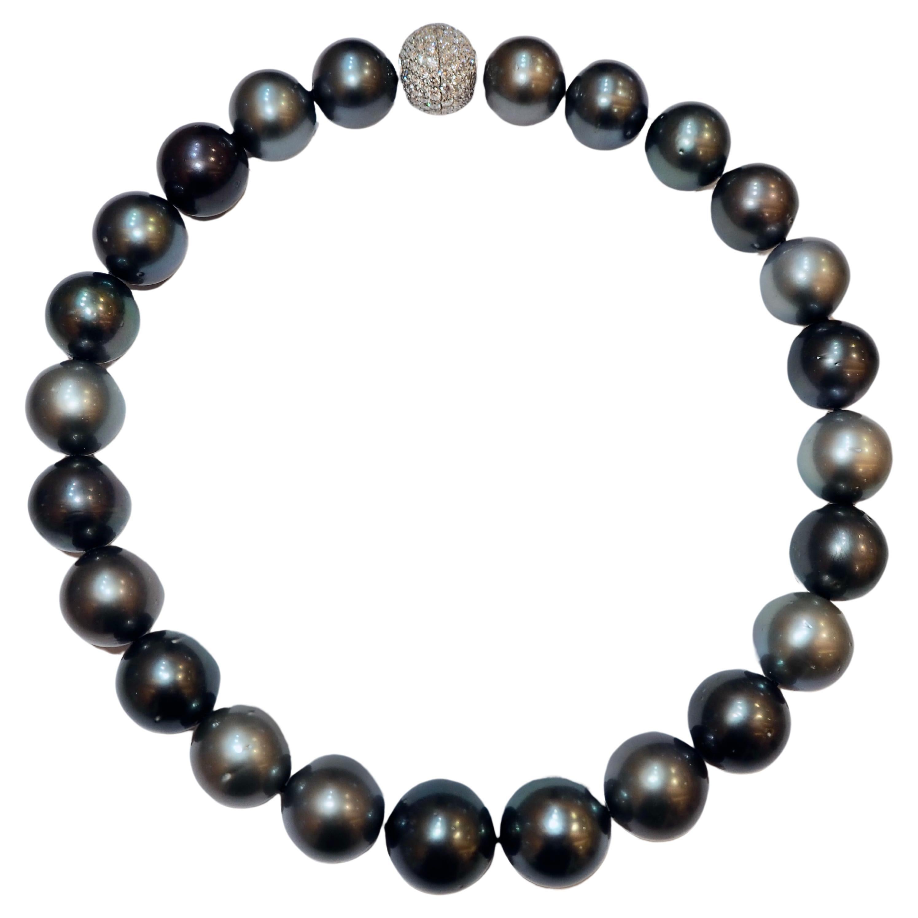 Tahitian Pearl Necklace  20-18mm Multicolor with Diamond Clasp 3.85 Carat  For Sale